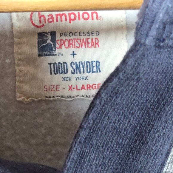 Todd Snyder x Champion Sweater Men Size XL Grey Blue Henley Fleece Heavyweight - Picture 10 of 11